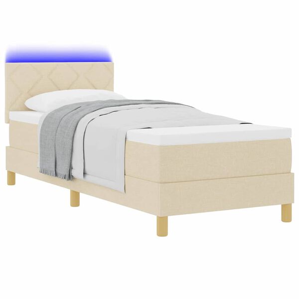 vidaXL LED Boxspringbett mit Matratze mit LED Creme 80 x 200 cm Stoff