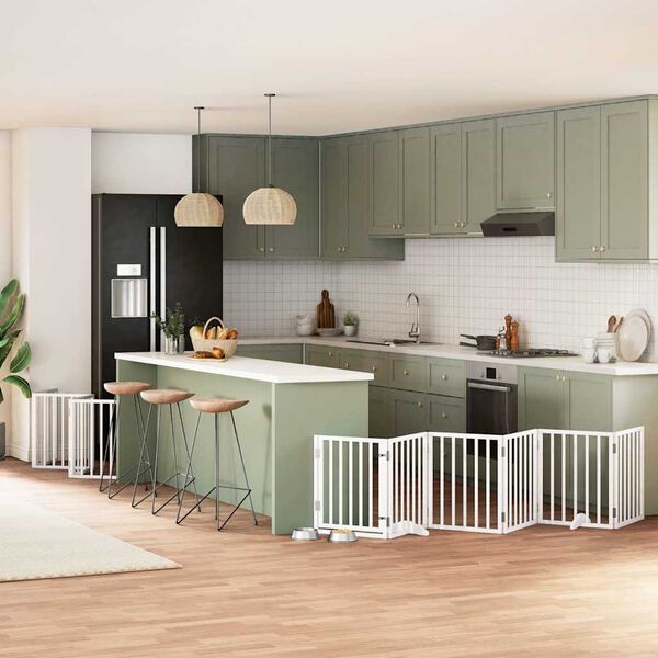 vidaXL 15-tlg. Hundetor mit T&uuml;r Faltbar Wei&szlig; 750 cm Pappelholz