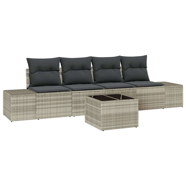 vidaXL Sofa Set mit Kissen mit Kissen 5 pcs Hellgrau Poly Rattan