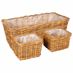 vidaXL Blumentopfkorb mit Speicher GENDT 3 stk. Naturbraun Kubu Rattan