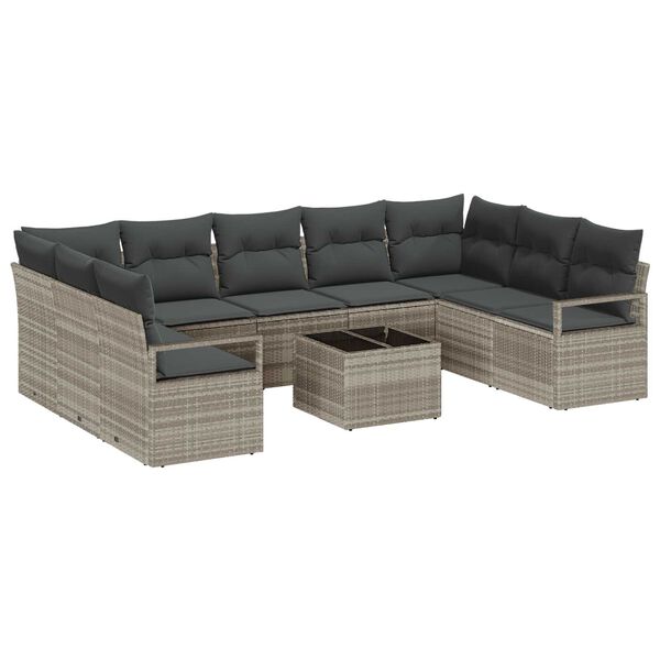 vidaXL Sofa Set mit Kissen mit Speicher 10 pcs Hellgrau Poly-Rattan