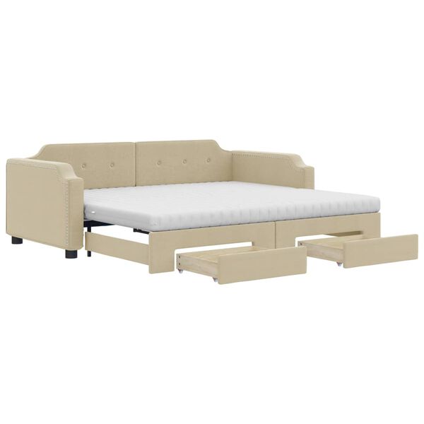 vidaXL Tagesbett Ausziehbar mit Schubladen Creme 80x200 cm Stoff