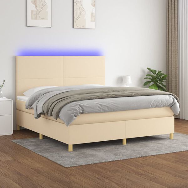 vidaXL Boxspringbett mit Matratze & LED Creme 180x200 cm Stoff