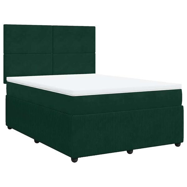vidaXL Boxspringbett mit Matratze Dunkelgr&uuml;n 140x200 cm Samt