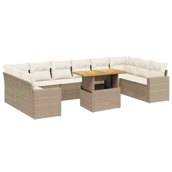 vidaXL 11-tlg. Garten-Sofagarnitur mit Kissen Beige Poly Rattan