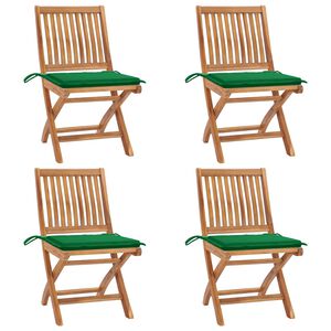 vidaXL Klappbare Gartenst&uuml;hle mit Kissen 4 Stk. Massivholz Teak