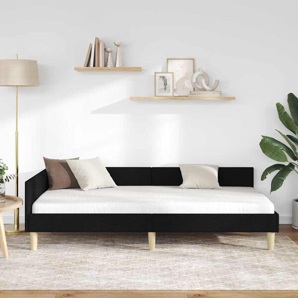 vidaXL Eckbettgestell mit Kopfteil Schwarz 100 x 200 cm Stoff