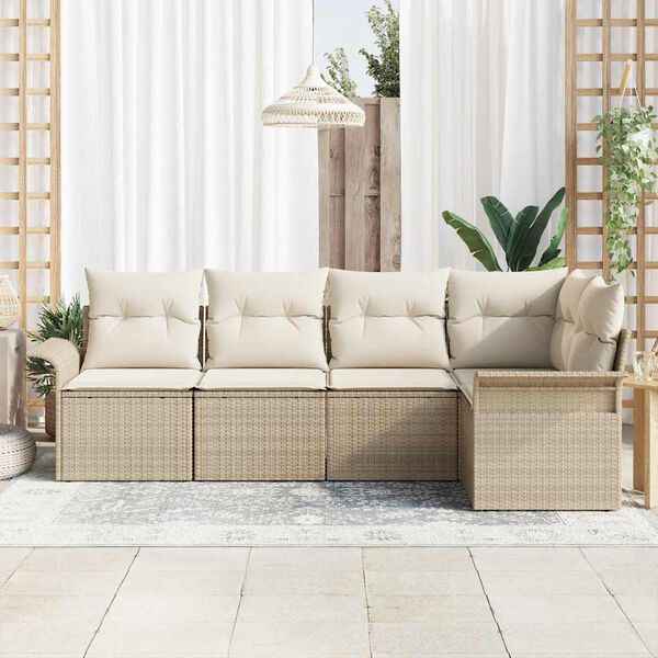 vidaXL Gartensofa-set mit Speicher 5 pcs Beige Poly-Rattan