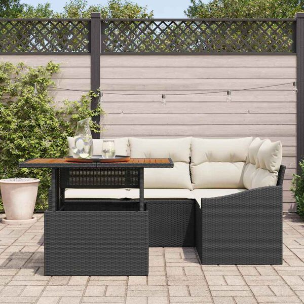 vidaXL Garten-Sofa-Set mit Speicher 5 pcs Schwarz Poly Rattan