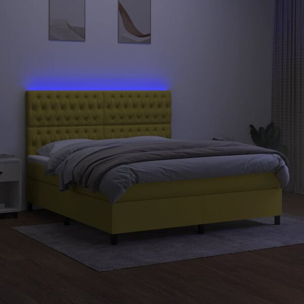 vidaXL Boxspringbett mit Matratze & LED Gr&uuml;n 160x200 cm Stoff