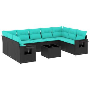vidaXL 10-teiliges Gartensofa-Set mit Kissen, schwarzes Polyrattan