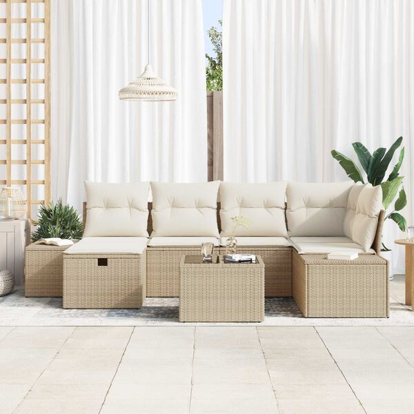vidaXL Sofa Set mit Kissen 7 pcs Poly-Rattan