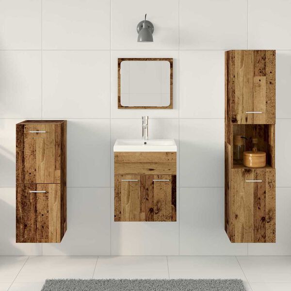 vidaXL Badezimmerm&ouml;bel-Set mit Regal 5 pcs Altholz Holzwerkstoff