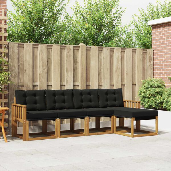 vidaXL Outdoor-Sofagarnitur mit Kissen 5 pcs Nat&uuml;rlich und Schwarz