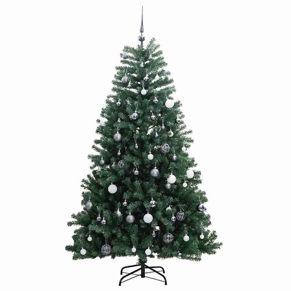 vidaXL K&uuml;nstlicher Weihnachtsbaum Klappbar 300 LEDs & Kugeln 210 cm