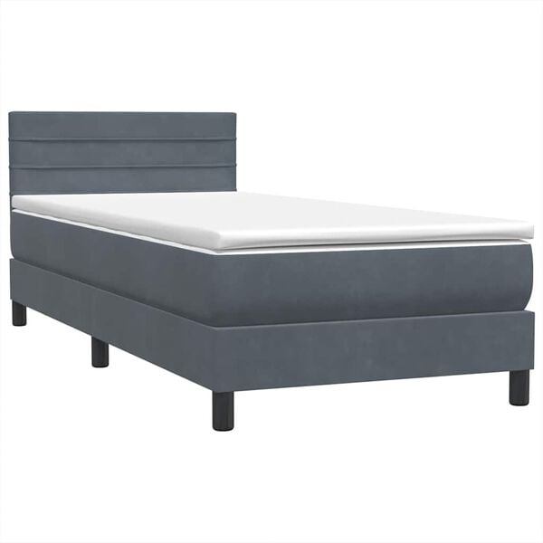 vidaXL Boxspringbett mit Matratze Dunkelgrau 90x210 cm Samt