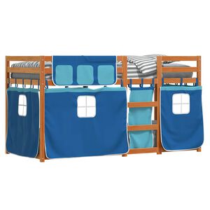 vidaXL Etagenbett mit Vorh&auml;ngen Blau 80x200 cm Massivholz Kiefer