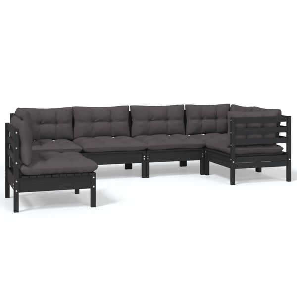 vidaXL 6-tlg. Garten-Lounge-Set mit Kissen Schwarz Kiefernholz