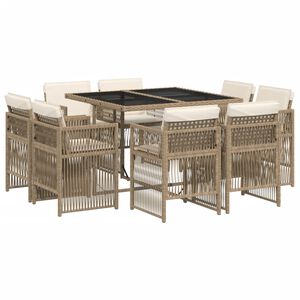 vidaXL 9-tlg. Garten-Essgruppe mit Kissen Beige Poly Rattan