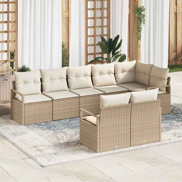 vidaXL Sofa Set mit Kissen 8 pcs Beige Poly Rattan