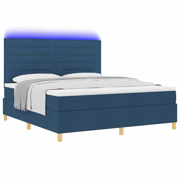 vidaXL LED Boxspringbett mit Matratze Blau 180 x 200 cm Stoff