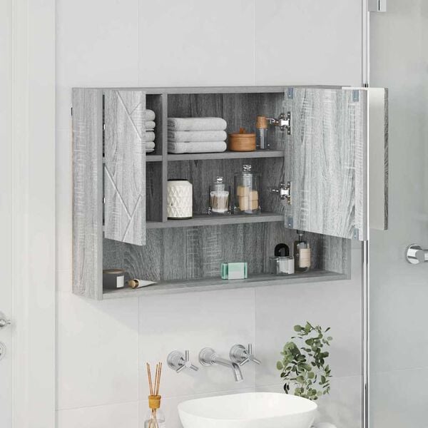 vidaXL Spiegelschrank Graues Sonoma 80 x 17 x 55 cm Holzwerkstoff