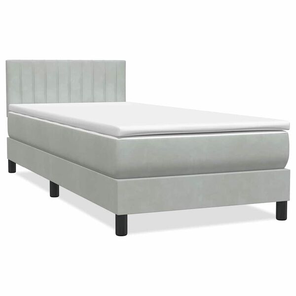 vidaXL Boxspringbett mit Matratze & LED Hellgrau 100x220 cm Samt