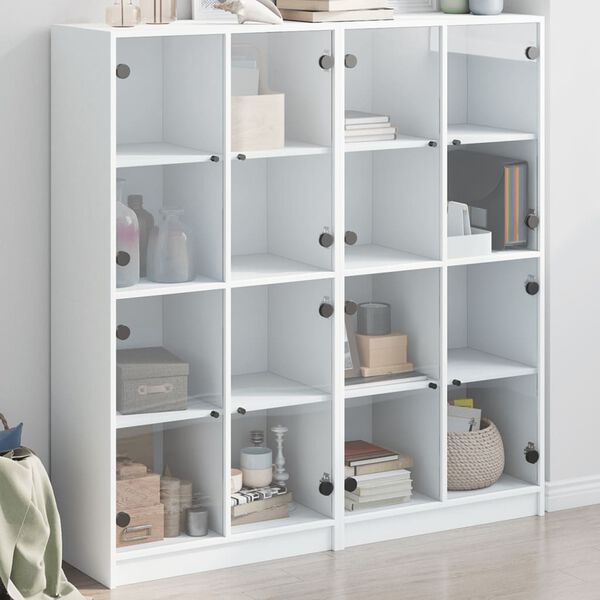 vidaXL B&uuml;cherschrank mit T&uuml;ren Wei&szlig; 136x37x142 cm Holzwerkstoff