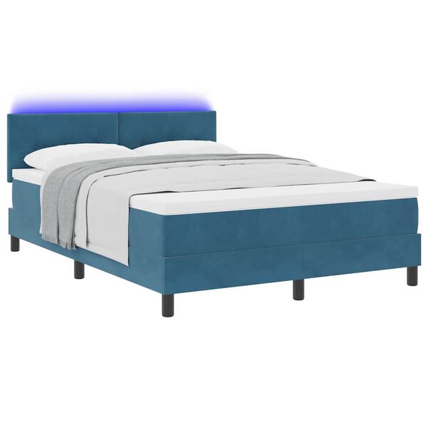 vidaXL LED Boxspringbett mit Matratze Dunkelblau 140 x 200 cm Samt