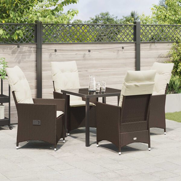 vidaXL Garten Essgruppe mit Kissen 5 pcs Braun Poly Rattan