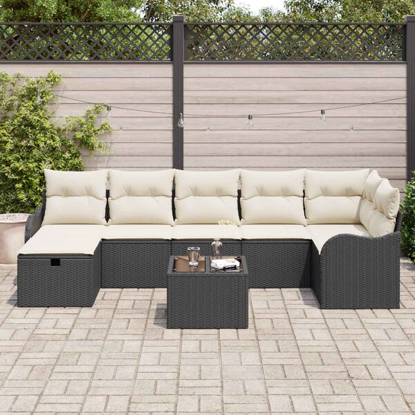 vidaXL Sofa Set mit Kissen 8 pcs Schwarz und Creme Poly-Rattan
