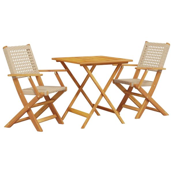 vidaXL 3-tlg. Bistro-Set Beige Poly Rattan und Massivholz