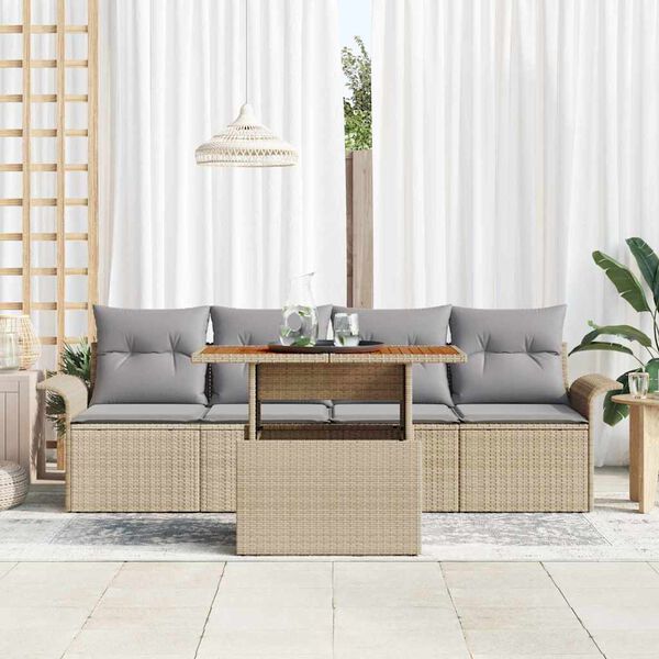 vidaXL Gartensofa-set mit Kissen 5 pcs Beige und Hellgrau Poly-Rattan