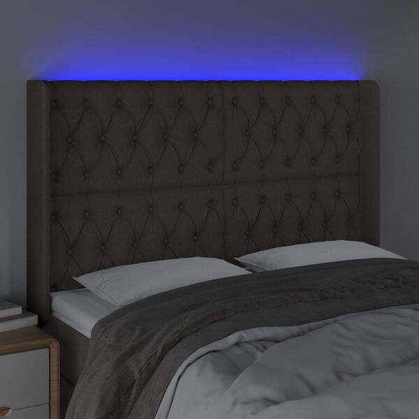 vidaXL LED Kopfteil Taupe 147x16x118/128 cm Stoff