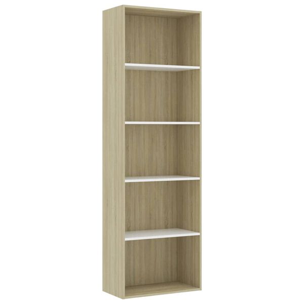 vidaXL B&uuml;cherregal 5 F&auml;cher Wei&szlig; Sonoma-Eiche 60x30x189 Holzwerkstoff