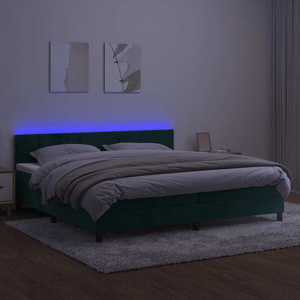 vidaXL Boxspringbett mit Matratze & LED Dunkelgr&uuml;n 200x200 cm Samt