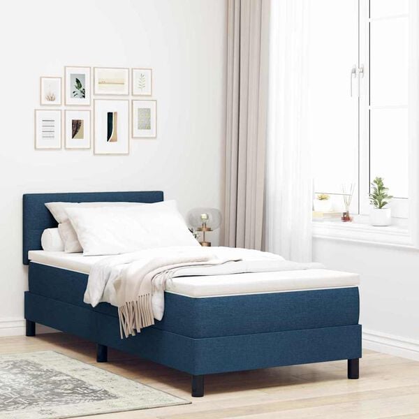vidaXL Boxspringbett mit Matratze mit Kopfteil Blau 90 x 200 cm Stoff