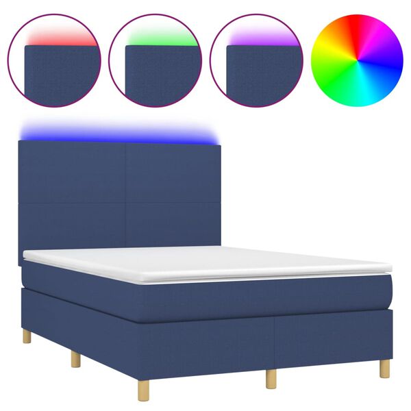 vidaXL Boxspringbett mit Matratze & LED Blau 140x200 cm Stoff