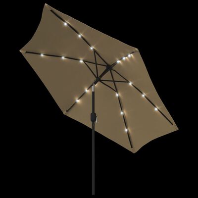 vidaXL Sonnenschirm mit LED-Leuchten und Stahlmast 300 cm Taupe
