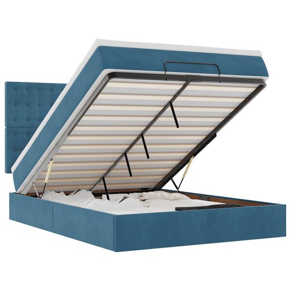 vidaXL Ottoman-Bett mit Matratzen & LEDs Dunkelblau 140x190 cm Samt