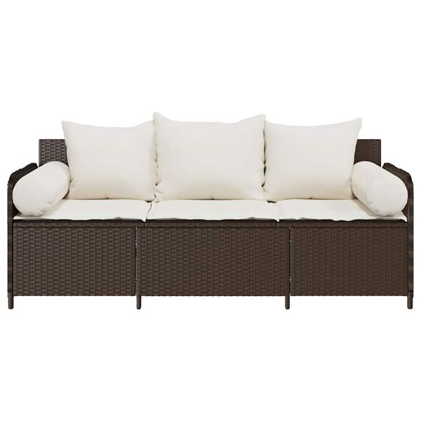 vidaXL Gartensofa mit Kissen 3-Sitzer Braun Poly Rattan