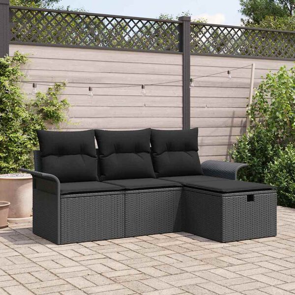 vidaXL Garten-Sofa-Set mit Kissen 4 pcs Schwarz Poly Rattan