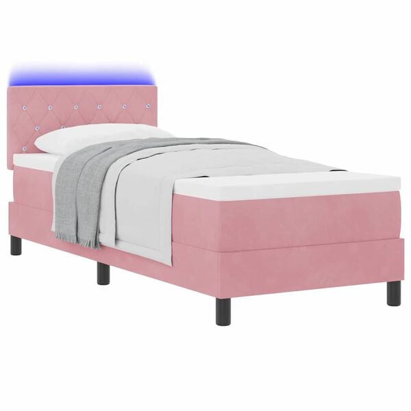 vidaXL LED Boxspringbett mit Matratze mit LED Rosa 80 x 200 cm Samt