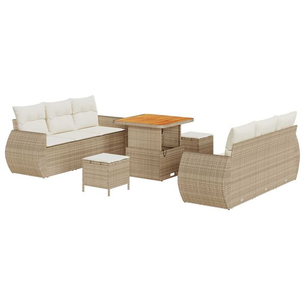 vidaXL Gartensofa-set mit Kissen 9 pcs Beige und Creme Poly-Rattan