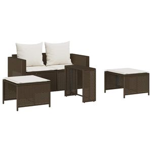 vidaXL 5-tlg. Garten-Sofagarnitur Kissen Stapelbar Braun Poly Rattan