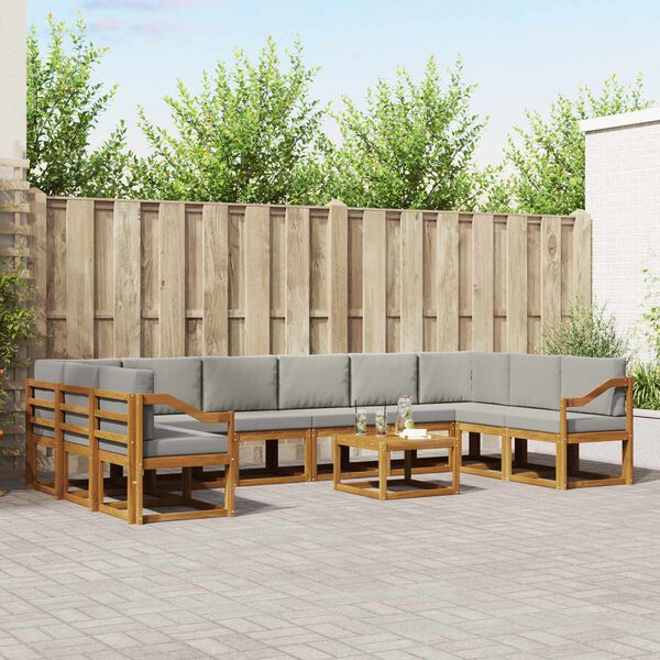 vidaXL Outdoor-Sofagarnitur mit Kissen 11 pcs Nat&uuml;rlich und Hellgrau
