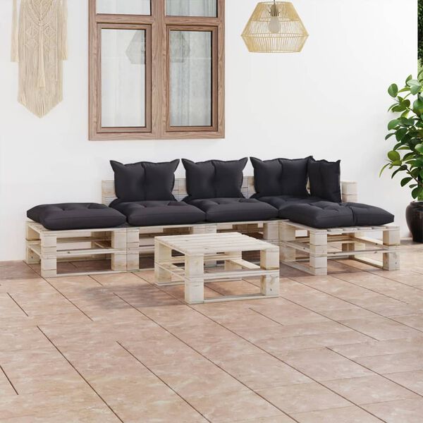 vidaXL 6-tlg. Garten-Lounge-Set aus Paletten mit Kissen Kiefernholz
