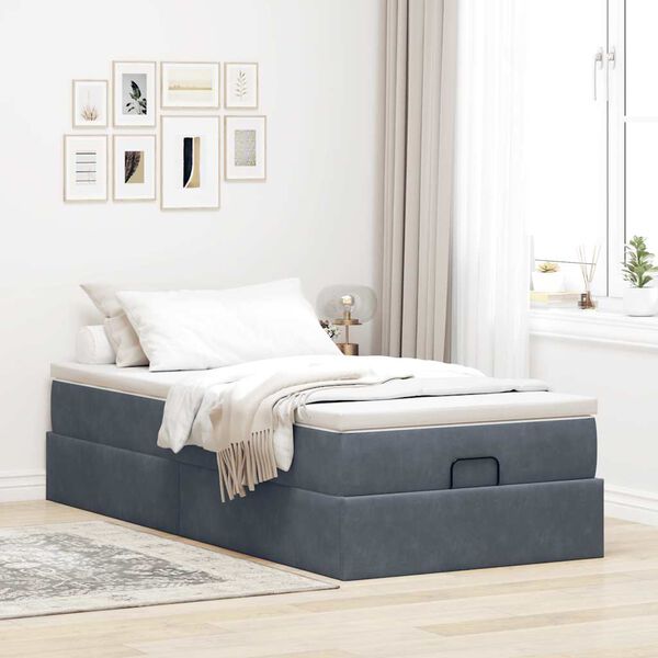 vidaXL Ottoman-Bett mit Matratze Dunkelgrau 100x200 cm Samt