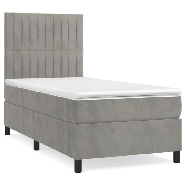 vidaXL Boxspringbett mit Matratze Hellgrau 90x190 cm Samt