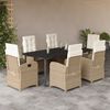 vidaXL 7-tlg. Garten-Essgruppe mit Kissen Beige Poly Rattan